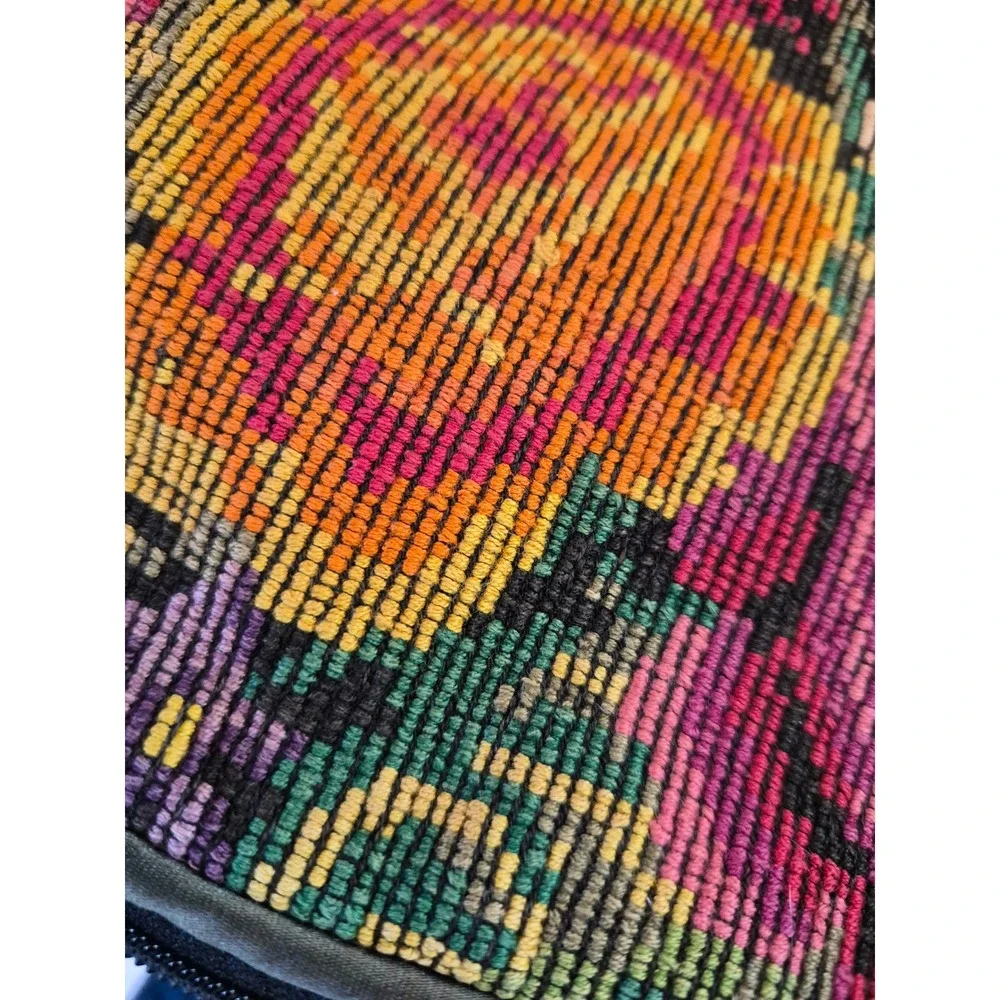 Vintage Needlepoint Floral Tapestry Lumbar Pillow Cover Multicolor Roses 23x9